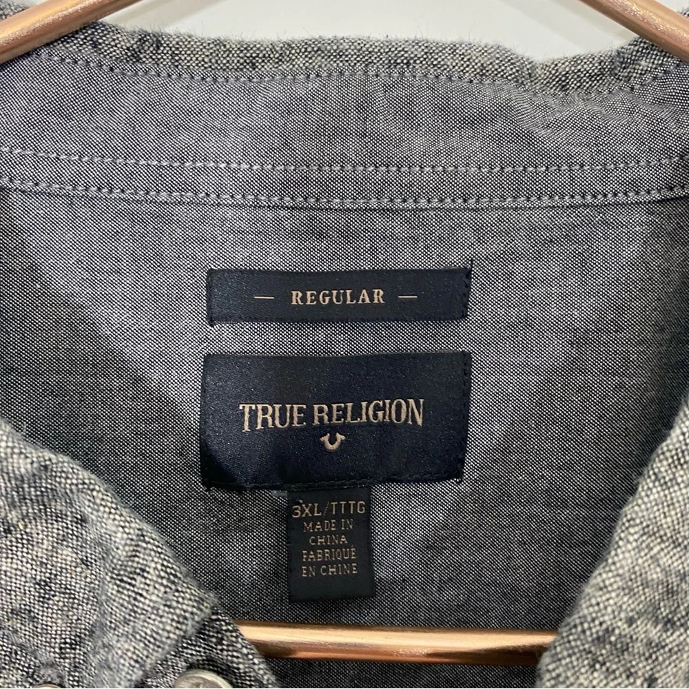 True Religion Mens‎ 3XL Gray 100% Linen Button Down Shirt Top